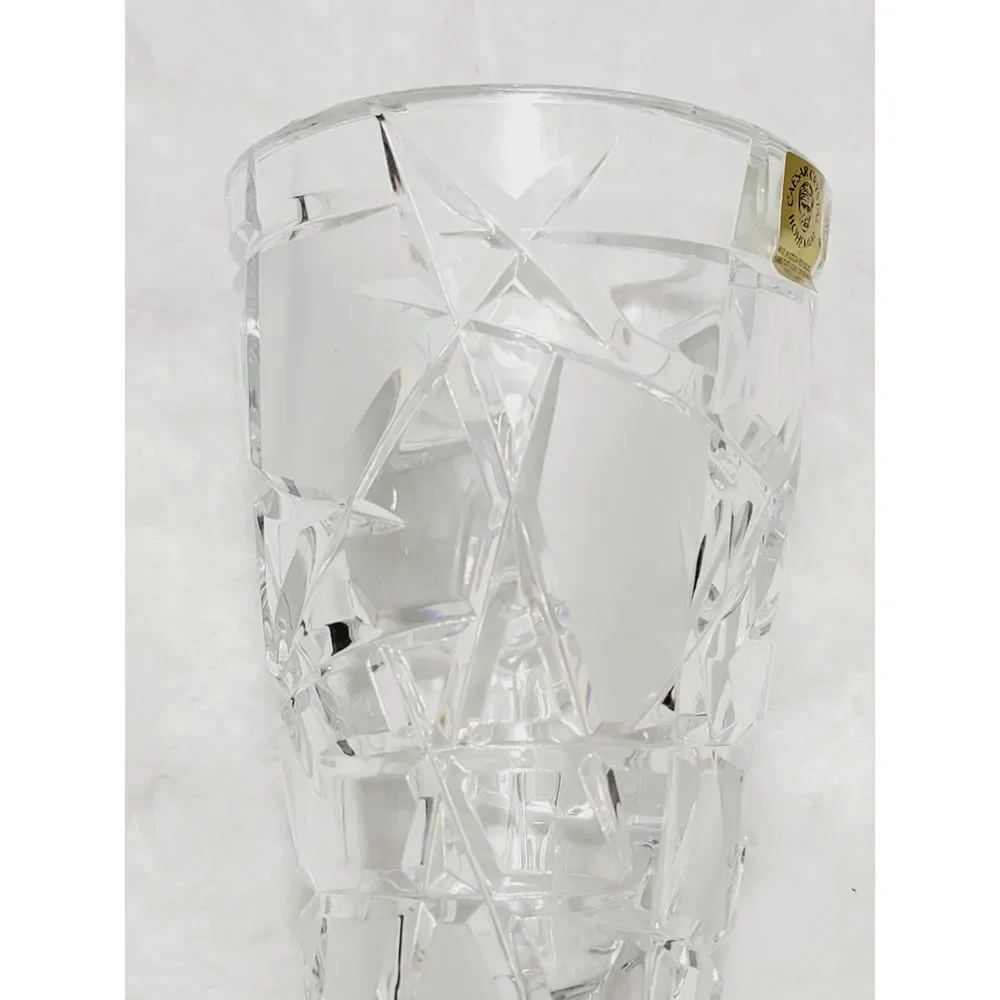 Caesar Crystal Bohemiae Hand Cut Lead Crystal Miter Vase 6.5" Karel Rosa Signed - Picture 8 of 13